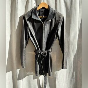 Vintage Black Belted Leather Jacket – COLEBROOK (Size S)